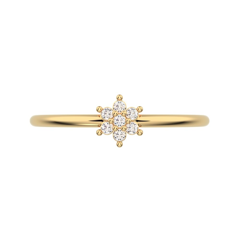 0.07 ct Round Cut Simulated Clear Diamond dainty Minimalist star floral cluster halo 14K / 18K Solid Yellow Gold everyday ring