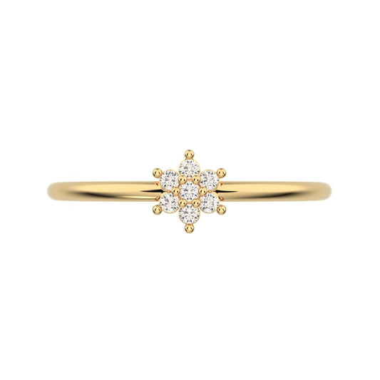 0.07 ct Round Cut Simulated Clear Diamond dainty Minimalist star floral cluster halo 14K / 18K Solid Yellow Gold everyday ring