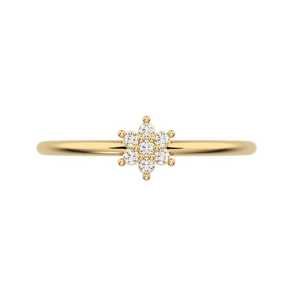 0.07 ct Round Cut Moissanite dainty Minimalist star floral cluster halo 14K / 18K Solid Yellow Gold everyday ring