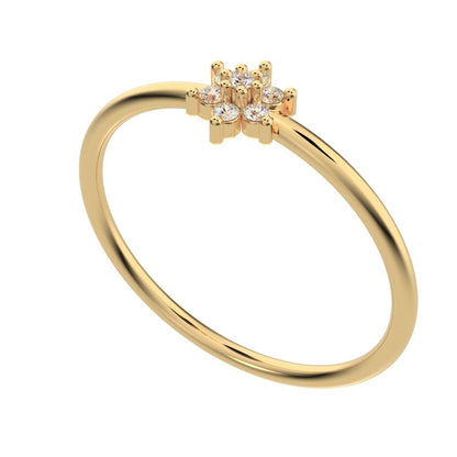 0.07 ct Round Cut Moissanite dainty Minimalist star floral cluster halo 14K / 18K Solid Yellow Gold everyday ring