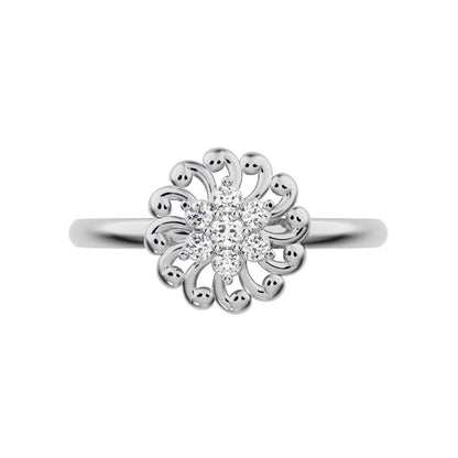 0.075 ct Round Cut Moissanite dainty Minimalist star floral halo eye cluster snow flake 14K / 18K Solid White Gold everyday ring