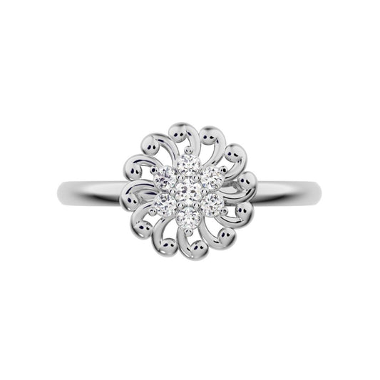 0.075 ct Round Cut Moissanite dainty Minimalist star floral halo eye cluster snow flake 14K / 18K Solid White Gold everyday ring