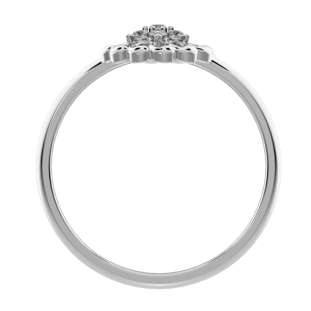 0.075 ct Round Cut Moissanite dainty Minimalist star floral halo eye cluster snow flake 14K / 18K Solid White Gold everyday ring