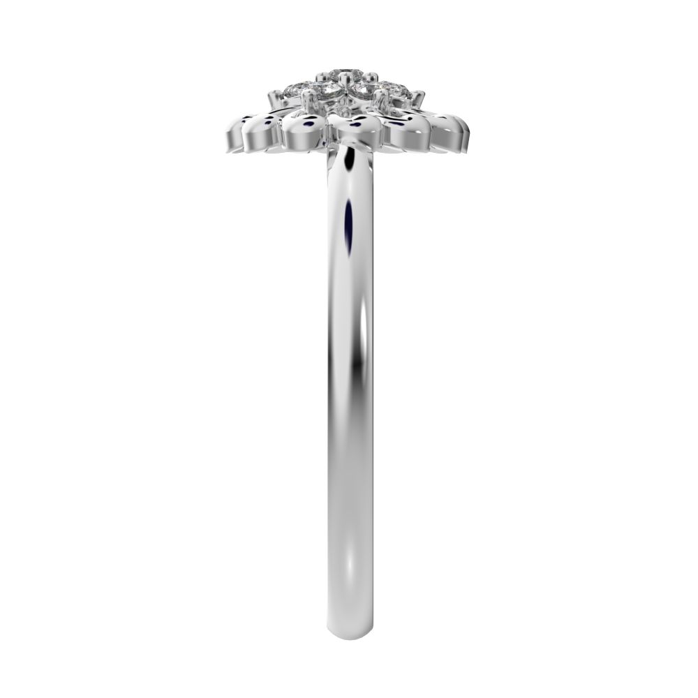 0.075 ct Round Cut Moissanite dainty Minimalist star floral halo eye cluster snow flake 14K / 18K Solid White Gold everyday ring