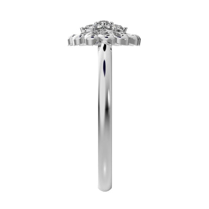 0.075 ct Round Cut Moissanite dainty Minimalist star floral halo eye cluster snow flake 14K / 18K Solid White Gold everyday ring