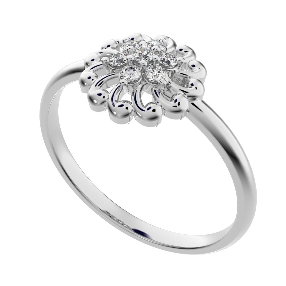 0.075 ct Round Cut Moissanite dainty Minimalist star floral halo eye cluster snow flake 14K / 18K Solid White Gold everyday ring