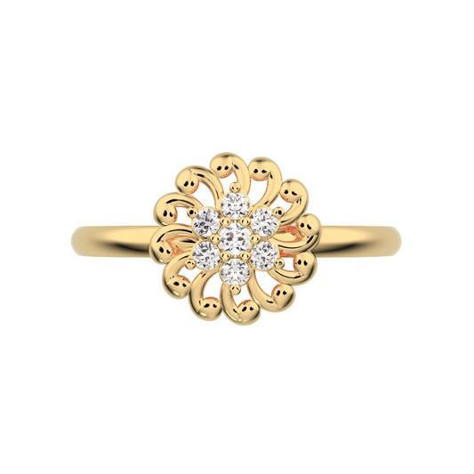 0.075 ct Round Cut Simulated Clear Diamond dainty Minimalist star floral halo eye snow flake 14K / 18K Solid Yellow Gold everyday ring