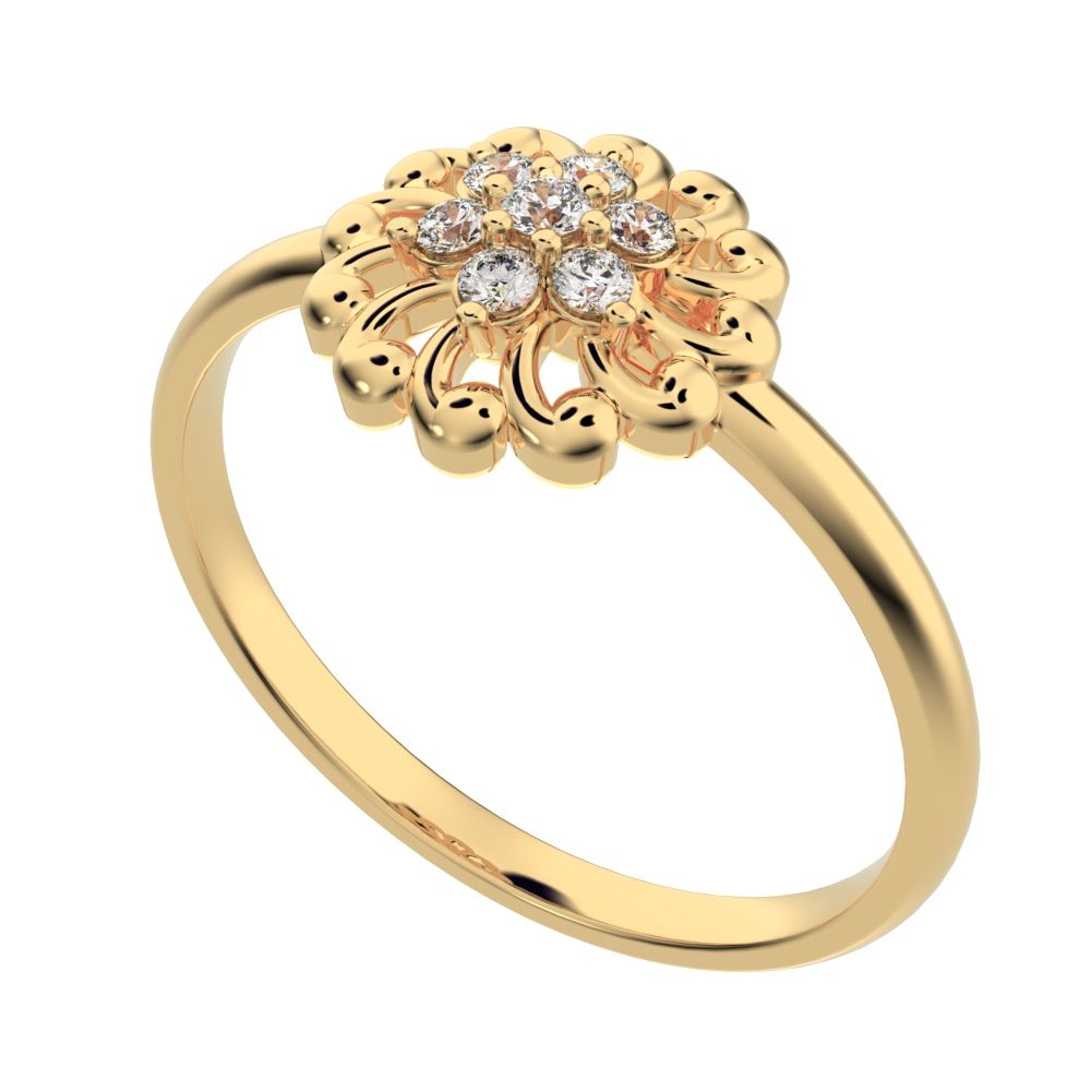 0.075 ct Round Cut Simulated Clear Diamond dainty Minimalist star floral halo eye snow flake 14K / 18K Solid Yellow Gold everyday ring