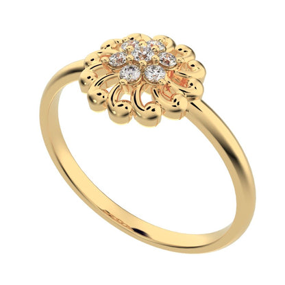 0.075 ct Round Cut Simulated Clear Diamond dainty Minimalist star floral halo eye snow flake 14K / 18K Solid Yellow Gold everyday ring