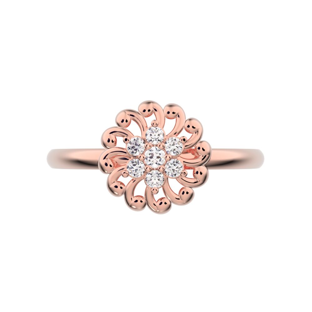 0.075 ct Round Cut Simulated Clear Diamond dainty Minimalist star floral halo eye snow flake 14K / 18K Solid Rose Gold everyday ring