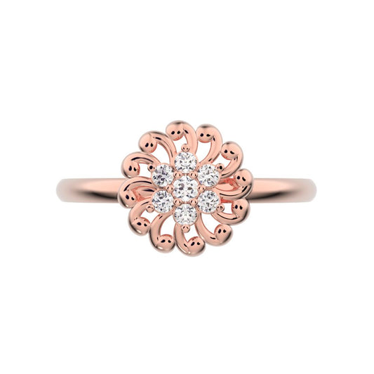 0.075 ct Round Cut Simulated Clear Diamond dainty Minimalist star floral halo eye snow flake 14K / 18K Solid Rose Gold everyday ring