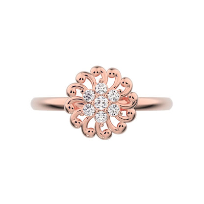 0.075 ct Round Cut Moissanite dainty Minimalist star floral halo eye cluster snow flake 14K / 18K Solid Rose Gold everyday ring