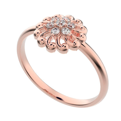 0.075 ct Round Cut Simulated Clear Diamond dainty Minimalist star floral halo eye snow flake 14K / 18K Solid Rose Gold everyday ring