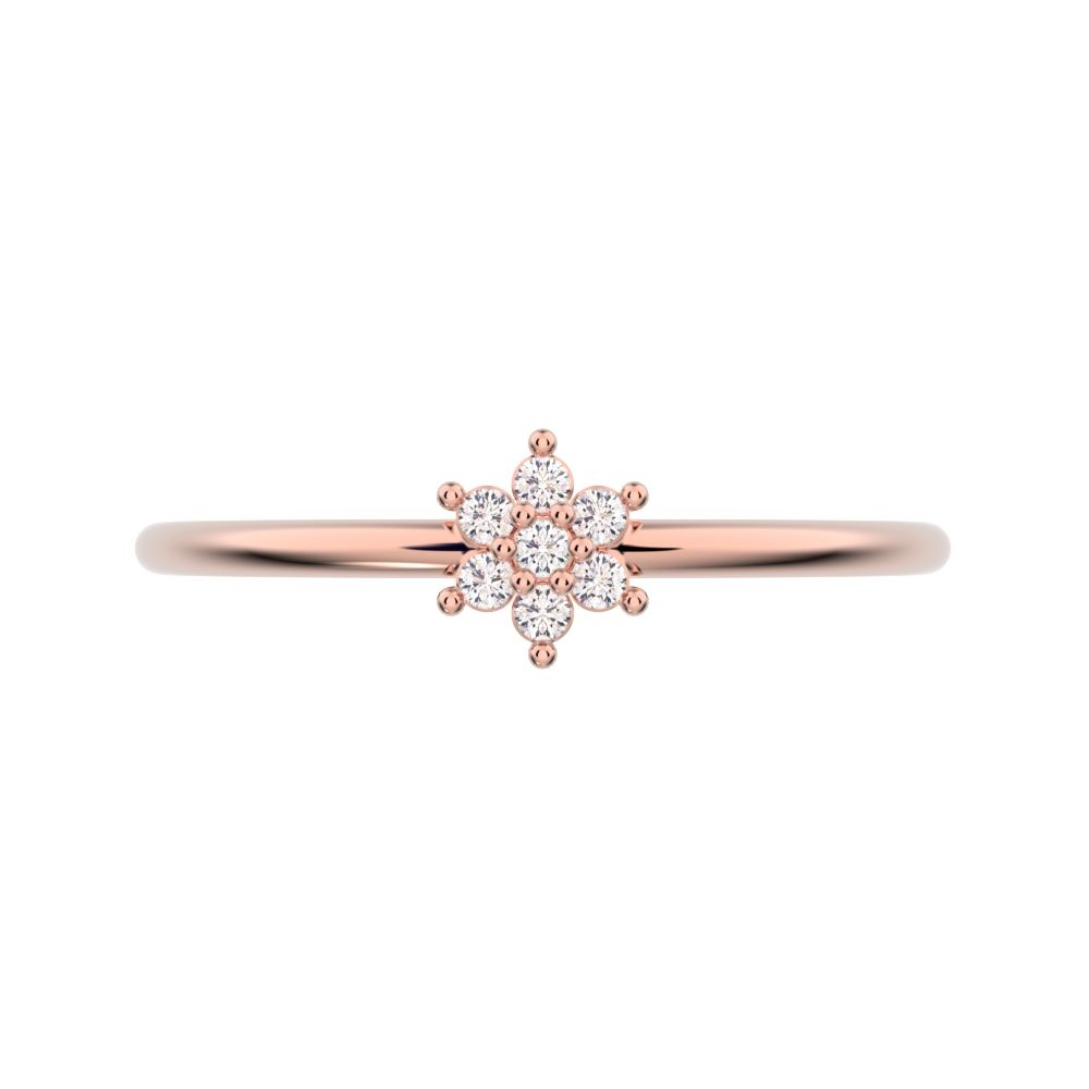 0.07 ct Round Cut Moissanite dainty Minimalist star floral cluster halo 14K / 18K Solid Rose Gold everyday ring