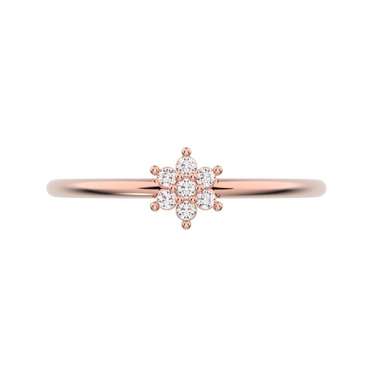 0.07 ct Round Cut Moissanite dainty Minimalist star floral cluster halo 14K / 18K Solid Rose Gold everyday ring
