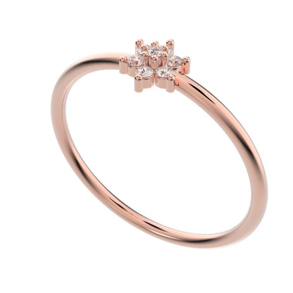 0.07 ct Round Cut Moissanite dainty Minimalist star floral cluster halo 14K / 18K Solid Rose Gold everyday ring