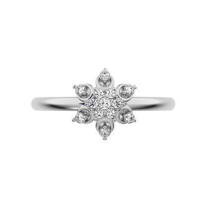 0.07 ct Round Cut Simulated Clear Diamond dainty Minimalist star floral cluster halo snow flake 14K / 18K Solid White Gold everyday ring