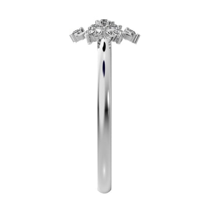 0.07 ct Round Cut Moissanite dainty Minimalist star floral cluster halo snow flake light 14K / 18K Solid White Gold everyday ring
