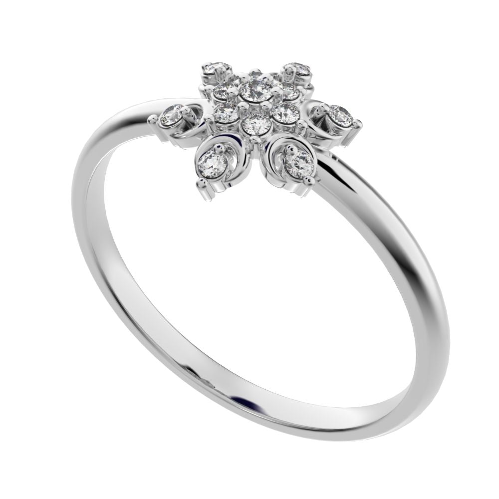 0.07 ct Round Cut Moissanite dainty Minimalist star floral cluster halo snow flake light 14K / 18K Solid White Gold everyday ring