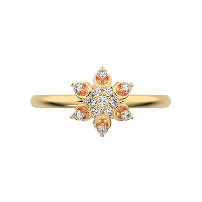 0.07 ct Round Cut Simulated Clear Diamond dainty Minimalist star floral cluster halo snow flake 14K / 18K Solid Yellow Gold everyday ring