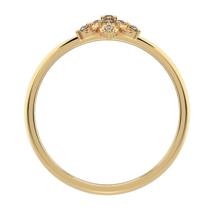 0.07 ct Round Cut Moissanite dainty Minimalist star floral cluster halo snow flake light 14K / 18K Solid Yellow Gold everyday ring