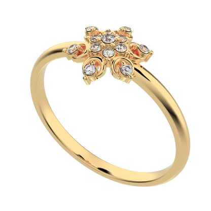 0.07 ct Round Cut Simulated Clear Diamond dainty Minimalist star floral cluster halo snow flake 14K / 18K Solid Yellow Gold everyday ring