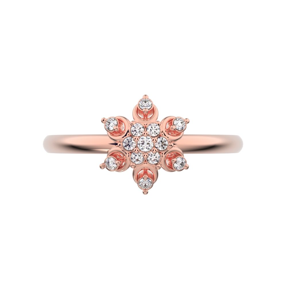 0.07 ct Round Cut Simulated Clear Diamond dainty Minimalist star floral cluster halo snow flake 14K / 18K Solid Rose Gold everyday ring
