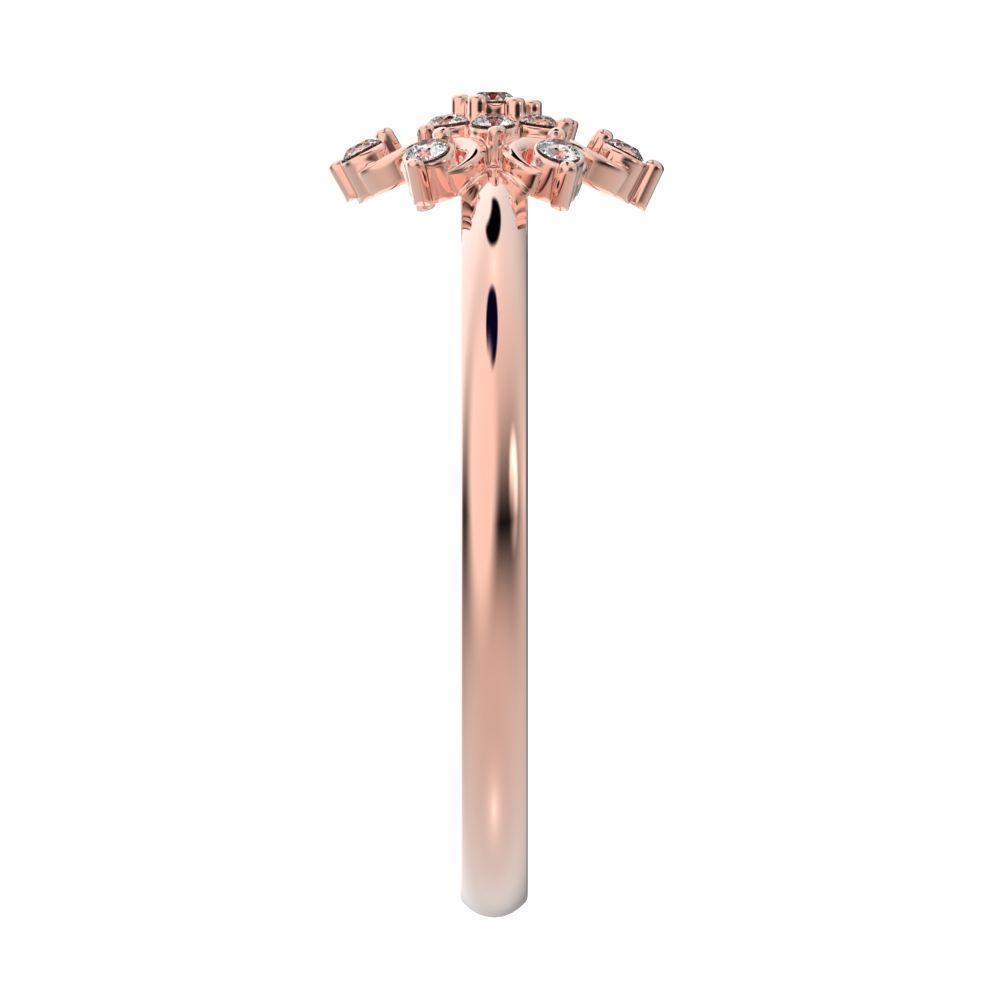 0.07 ct Round Cut Moissanite dainty Minimalist star floral cluster halo snow flake light 14K / 18K Solid Rose Gold everyday ring
