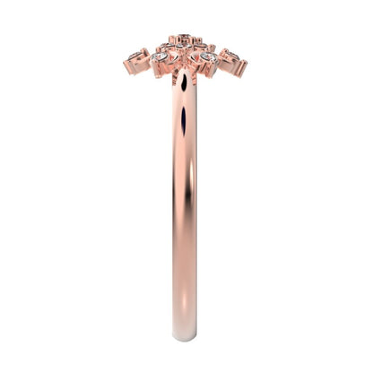 0.07 ct Round Cut Moissanite dainty Minimalist star floral cluster halo snow flake light 14K / 18K Solid Rose Gold everyday ring