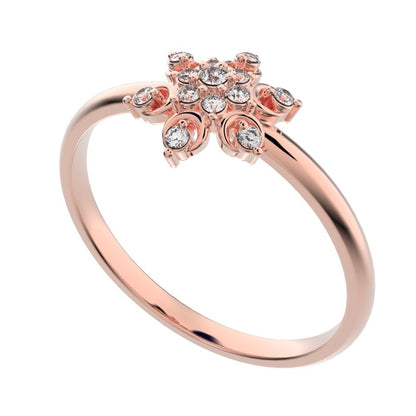 0.07 ct Round Cut Simulated Clear Diamond dainty Minimalist star floral cluster halo snow flake 14K / 18K Solid Rose Gold everyday ring