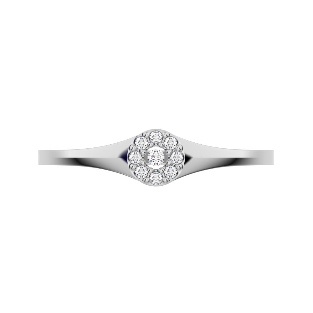 0.05 ct Round Cut Simulated Clear Diamond dainty Minimalist signet cluster halo 14K / 18K Solid White Gold everyday ring