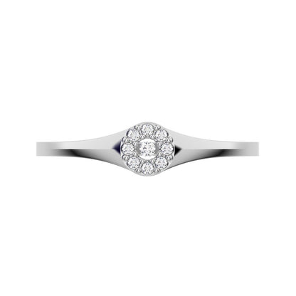 0.05 ct Round Cut Simulated Clear Diamond dainty Minimalist signet cluster halo 14K / 18K Solid White Gold everyday ring