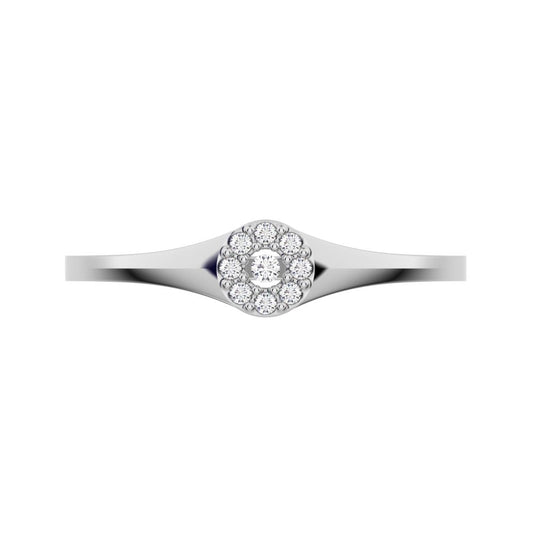 0.05 ct Round Cut Simulated Clear Diamond dainty Minimalist signet cluster halo 14K / 18K Solid White Gold everyday ring