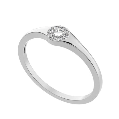 0.05 ct Round Cut Simulated Clear Diamond dainty Minimalist signet cluster halo 14K / 18K Solid White Gold everyday ring