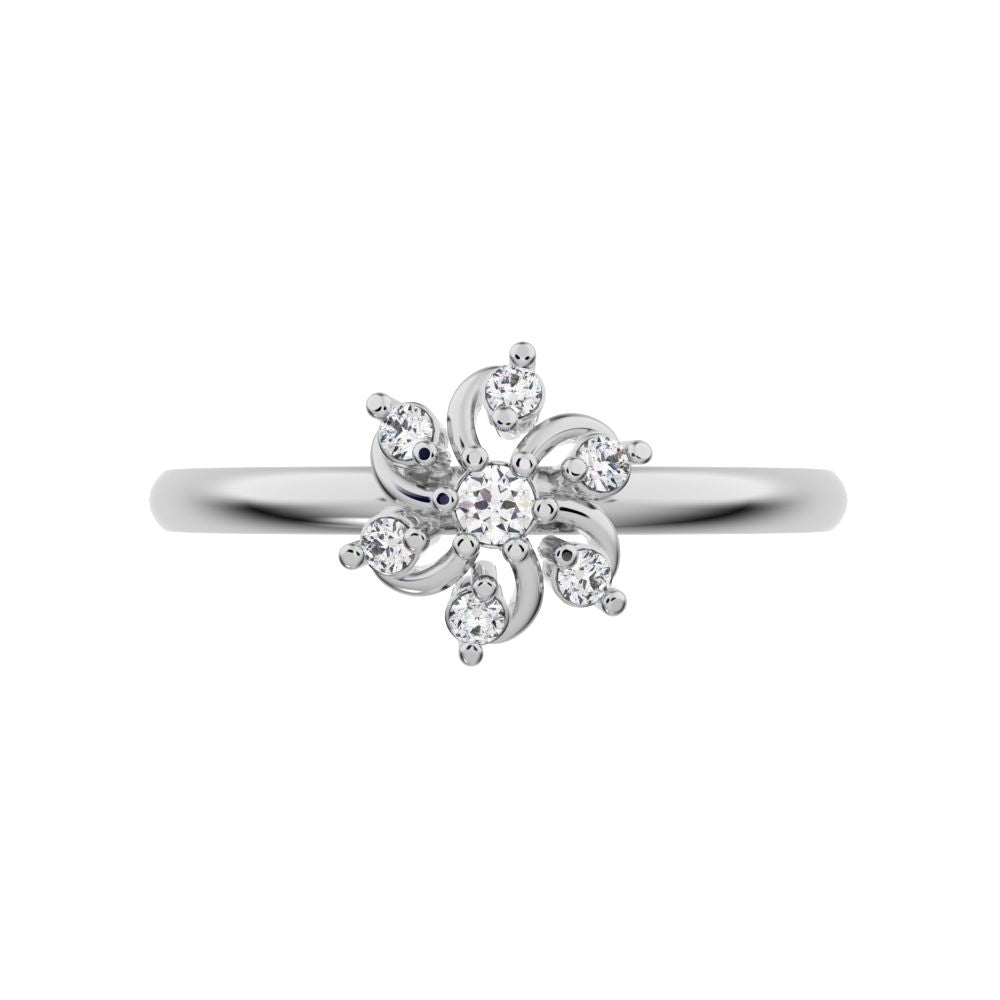 0.08 ct Round Cut Simulated Clear Diamond dainty Minimalist star floral cluster halo light 14K / 18K Solid White Gold everyday ring