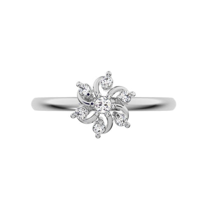 0.08 ct Round Cut Simulated Clear Diamond dainty Minimalist star floral cluster halo light 14K / 18K Solid White Gold everyday ring