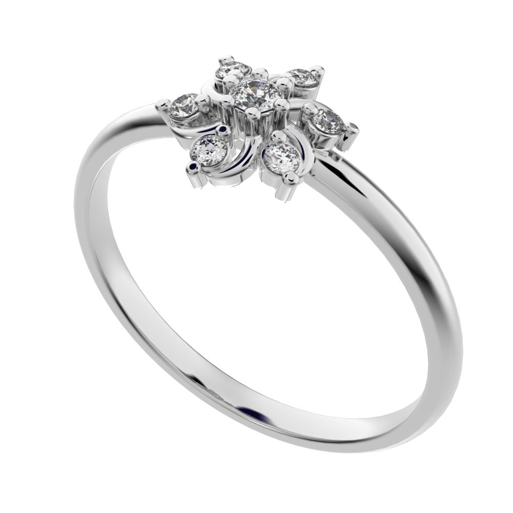 0.08 ct Round Cut Simulated Clear Diamond dainty Minimalist star floral cluster halo light 14K / 18K Solid White Gold everyday ring