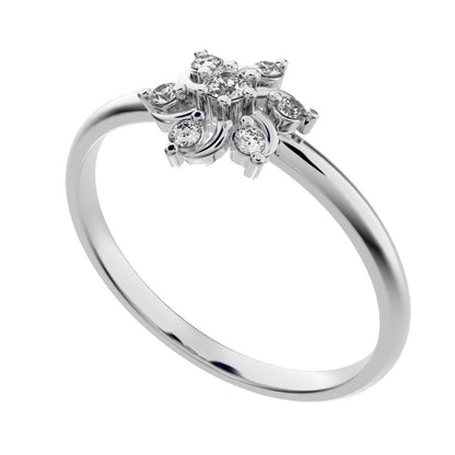 0.08 ct Round Cut Simulated Clear Diamond dainty Minimalist star floral cluster halo light 14K / 18K Solid White Gold everyday ring