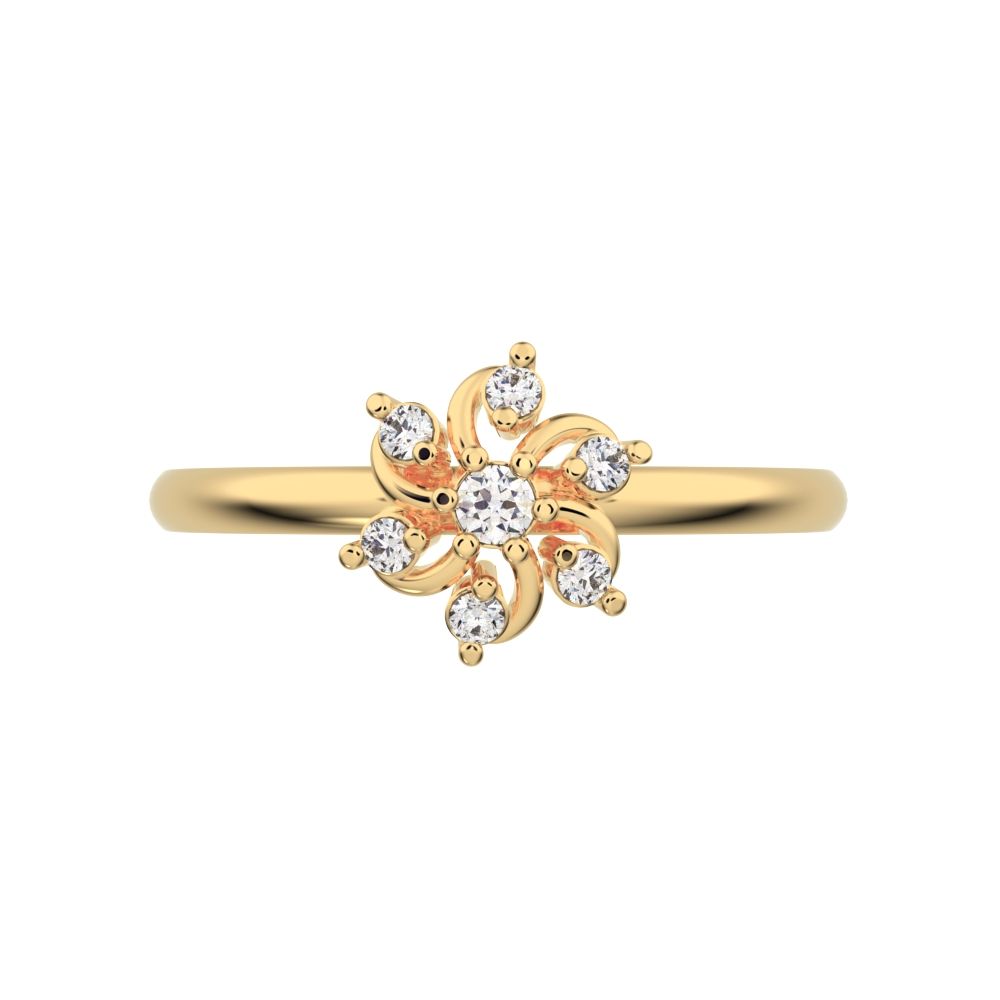 0.08 ct Round Cut Moissanite dainty Minimalist star floral cluster halo light 14K / 18K Solid Yellow Gold everyday ring