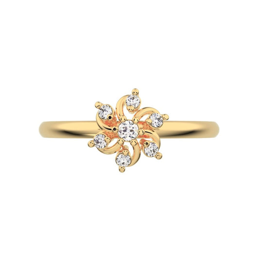0.08 ct Round Cut Moissanite dainty Minimalist star floral cluster halo light 14K / 18K Solid Yellow Gold everyday ring