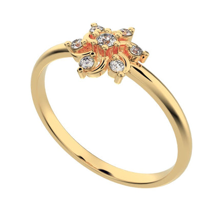 0.08 ct Round Cut Moissanite dainty Minimalist star floral cluster halo light 14K / 18K Solid Yellow Gold everyday ring