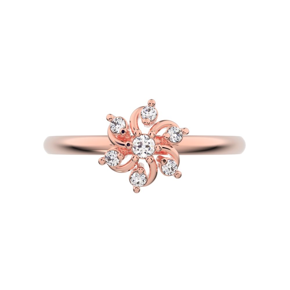 0.08 ct Round Cut Simulated Clear Diamond dainty Minimalist star floral cluster halo light 14K / 18K Solid Rose Gold everyday ring