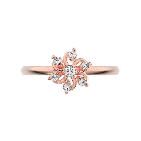 0.08 ct Round Cut Simulated Clear Diamond dainty Minimalist star floral cluster halo light 14K / 18K Solid Rose Gold everyday ring