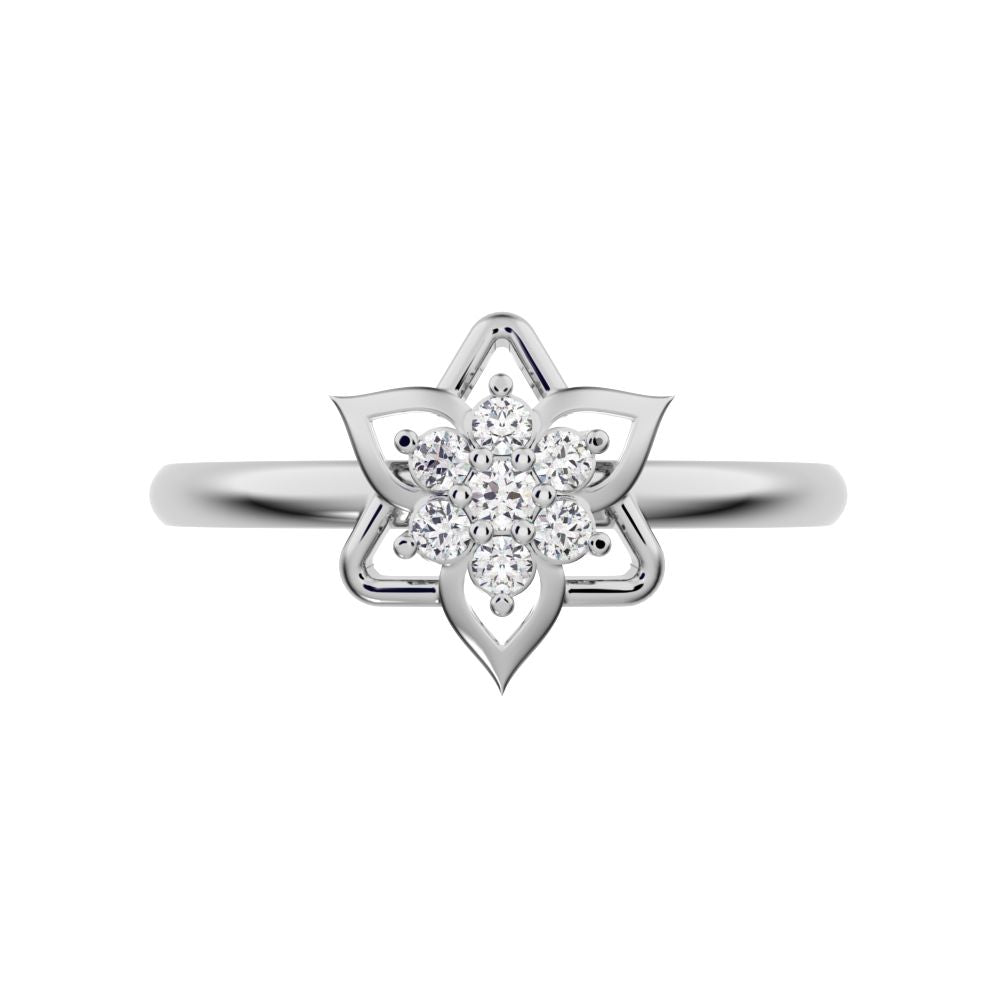 0.075 ct Round Cut Simulated Clear Diamond dainty Minimalist star floral halo petal pyramid 14K / 18K Solid White Gold everyday ring