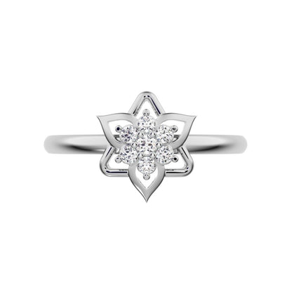 0.075 ct Round Cut Simulated Clear Diamond dainty Minimalist star floral halo petal pyramid 14K / 18K Solid White Gold everyday ring