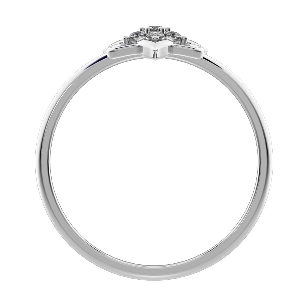 0.075 ct Round Cut Moissanite dainty Minimalist star floral cluster halo petal pyramid 14K / 18K Solid White Gold everyday ring