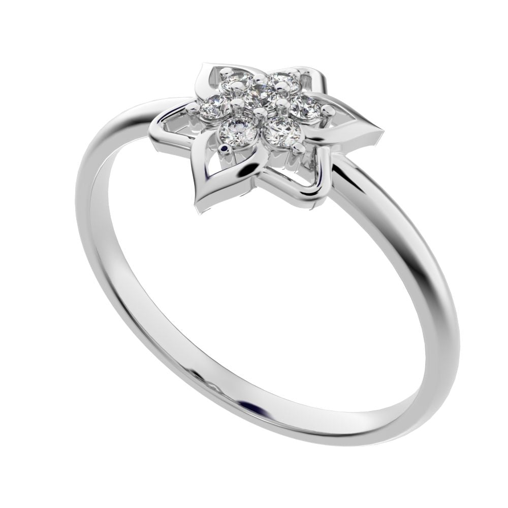 0.075 ct Round Cut Simulated Clear Diamond dainty Minimalist star floral halo petal pyramid 14K / 18K Solid White Gold everyday ring