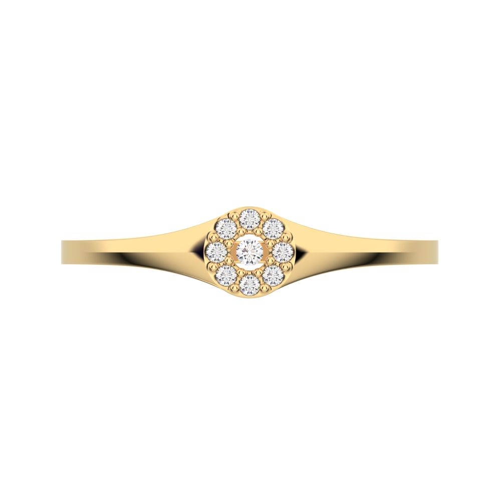 0.05 ct Round Cut Simulated Clear Diamond dainty Minimalist signet cluster halo 14K / 18K Solid Yellow Gold everyday ring