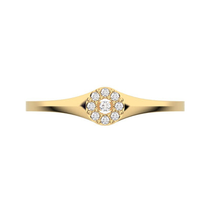 0.05 ct Round Cut Simulated Clear Diamond dainty Minimalist signet cluster halo 14K / 18K Solid Yellow Gold everyday ring