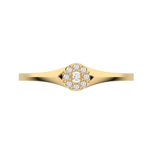 0.05 ct Round Cut Moissanite dainty Minimalist signet cluster halo 14K / 18K Solid Yellow Gold everyday ring